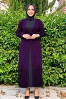 Tesettür giyim MOR DESENLİ KUŞAKLI TRİKO HIRKA 35281-2 