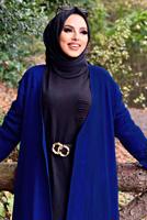 Tesettür giyim LACİVERT DESENLİ KUŞAKLI TRİKO HIRKA 35281-2 