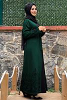 Tesettür giyim YEŞİL DESENLİ KUŞAKLI TRİKO HIRKA 35281-2 