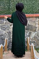 Tesettür giyim YEŞİL DESENLİ KUŞAKLI TRİKO HIRKA 35281-2 