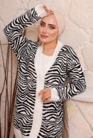 Tesettür giyim SİYAH ZEBRA DESENLİ TRİKO HIRKA 3892	