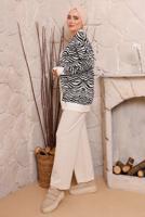 Tesettür giyim SİYAH ZEBRA DESENLİ TRİKO HIRKA 3892	