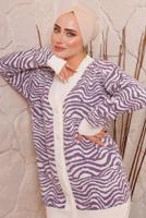 Tesettür giyim MOR ZEBRA DESENLİ TRİKO HIRKA 3892	