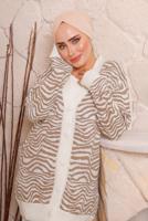 Tesettür giyim KAHVE ZEBRA DESENLİ TRİKO HIRKA 3892	