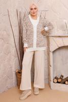 Tesettür giyim KAHVE ZEBRA DESENLİ TRİKO HIRKA 3892	