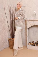 Tesettür giyim KAHVE ZEBRA DESENLİ TRİKO HIRKA 3892	