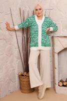 Tesettür giyim YEŞİL ZEBRA DESENLİ TRİKO HIRKA 3892	