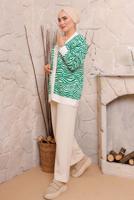 Tesettür giyim YEŞİL ZEBRA DESENLİ TRİKO HIRKA 3892	