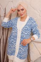 Tesettür giyim LACİVERT ZEBRA DESENLİ TRİKO HIRKA 3892	