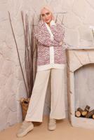 Tesettür giyim TURUNCU ZEBRA DESENLİ TRİKO HIRKA 3892	