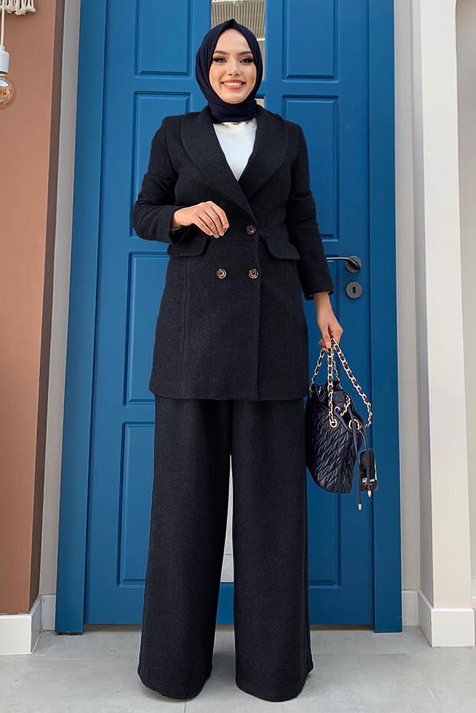 Tesettür giyim SİYAH DÜĞMELİ KAŞE CEKET 4077