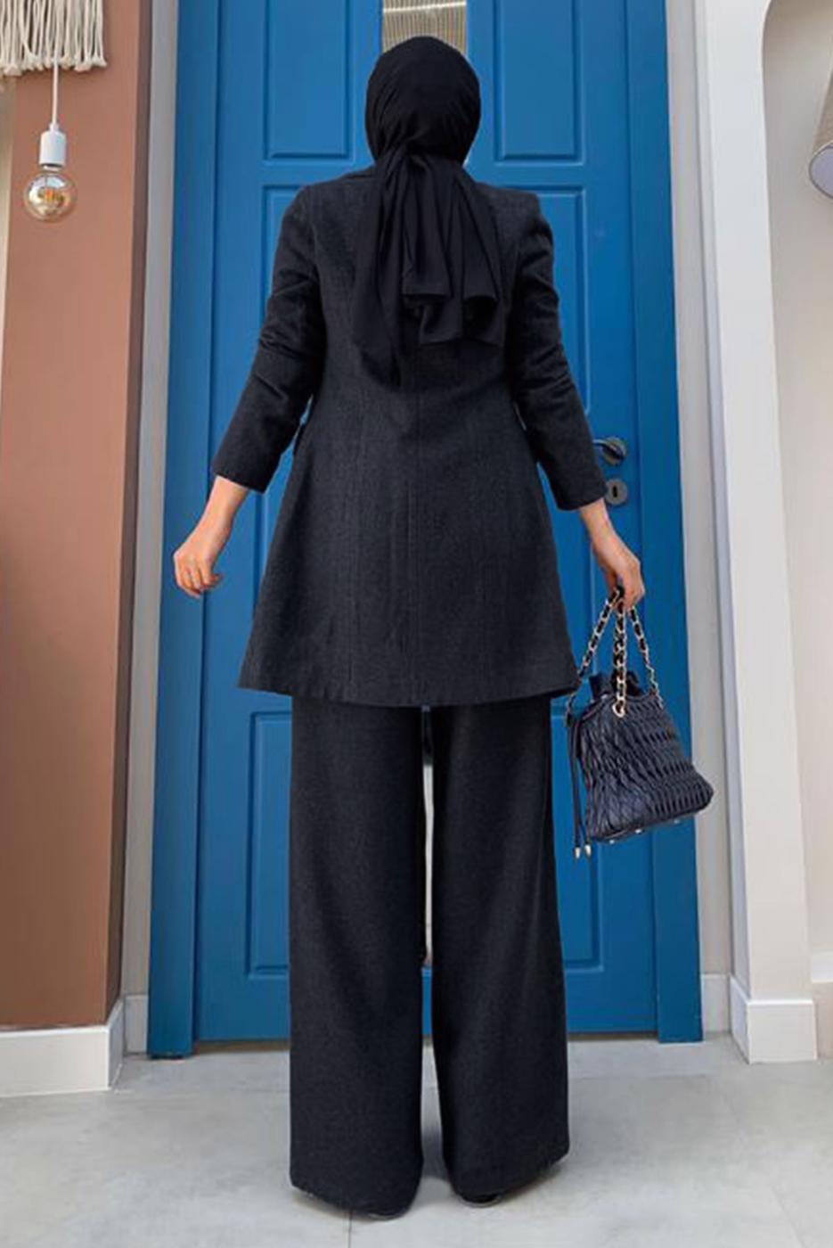 Tesettür giyim SİYAH DÜĞMELİ KAŞE CEKET 4077