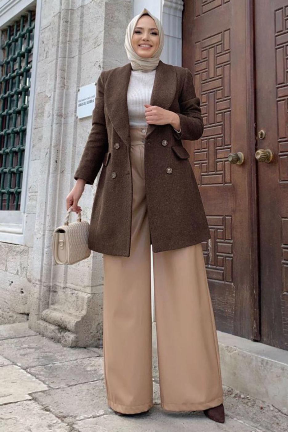 Tesettür giyim KAHVE DÜĞMELİ KAŞE CEKET 4077