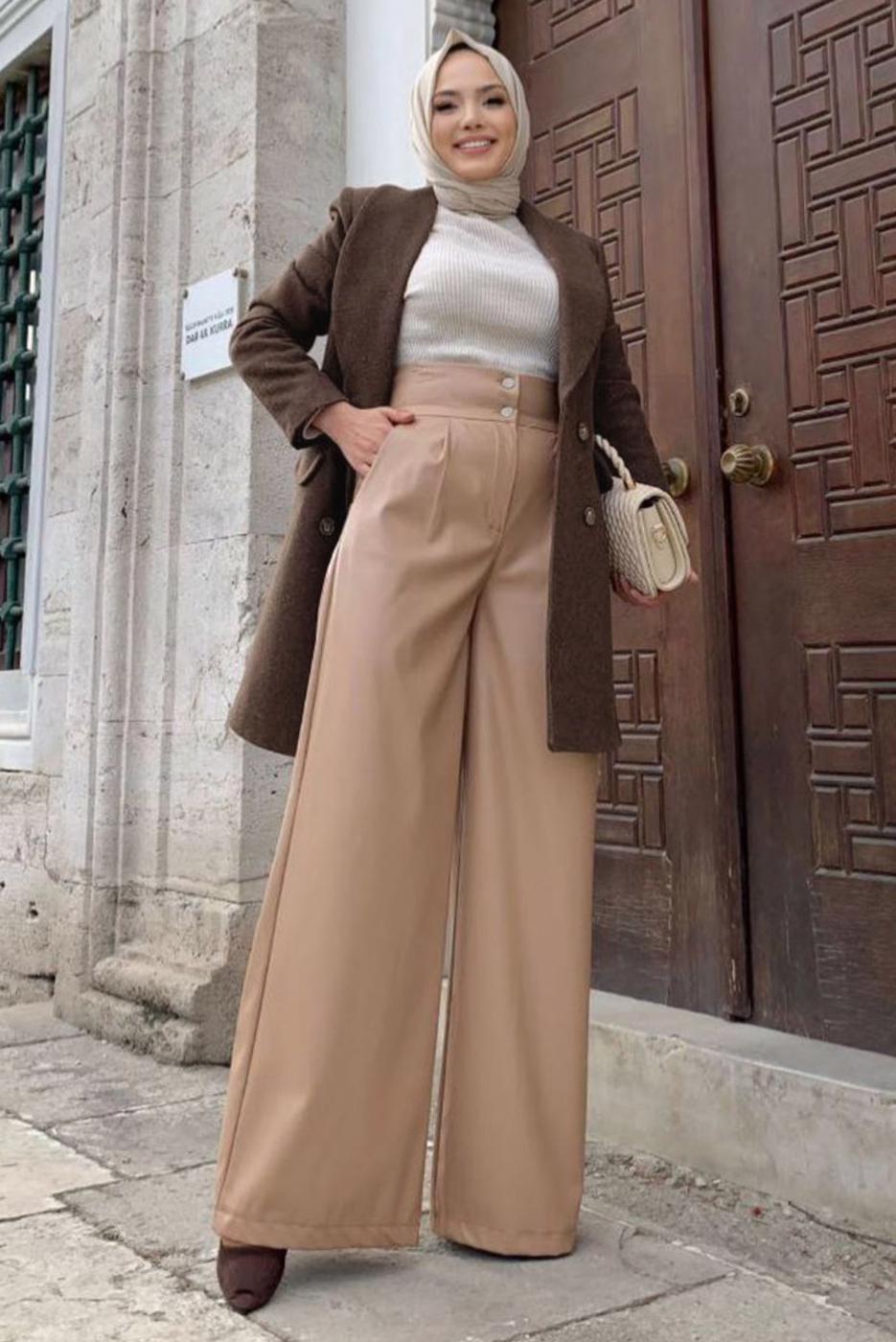 Tesettür giyim KAHVE DÜĞMELİ KAŞE CEKET 4077