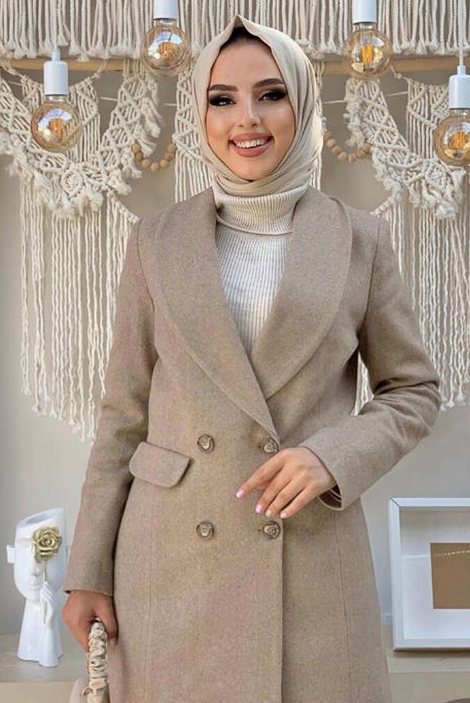 Tesettür giyim VİZON DÜĞMELİ KAŞE CEKET 4077