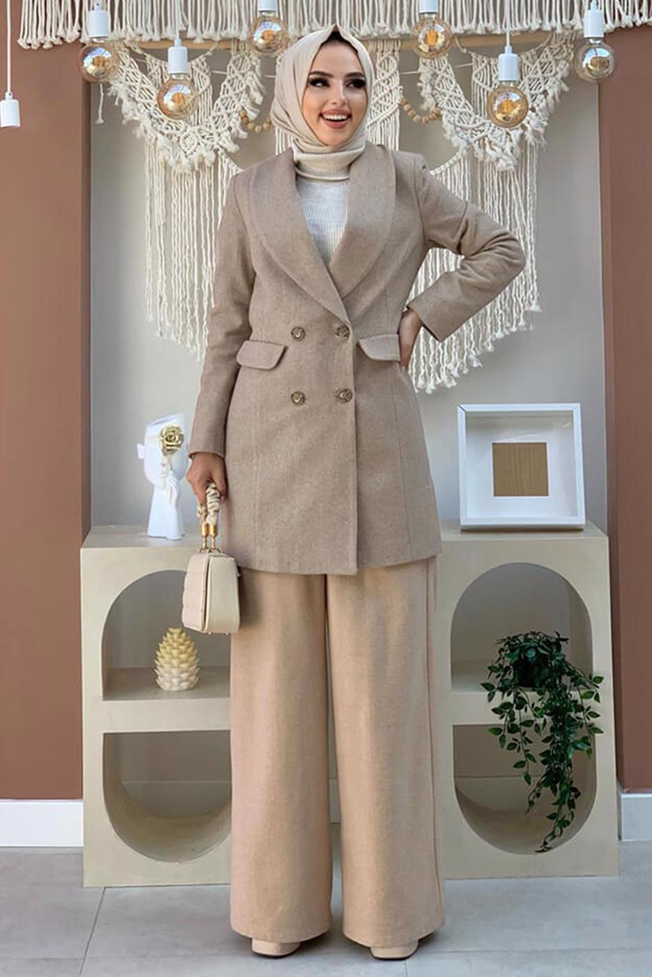 Tesettür giyim VİZON DÜĞMELİ KAŞE CEKET 4077