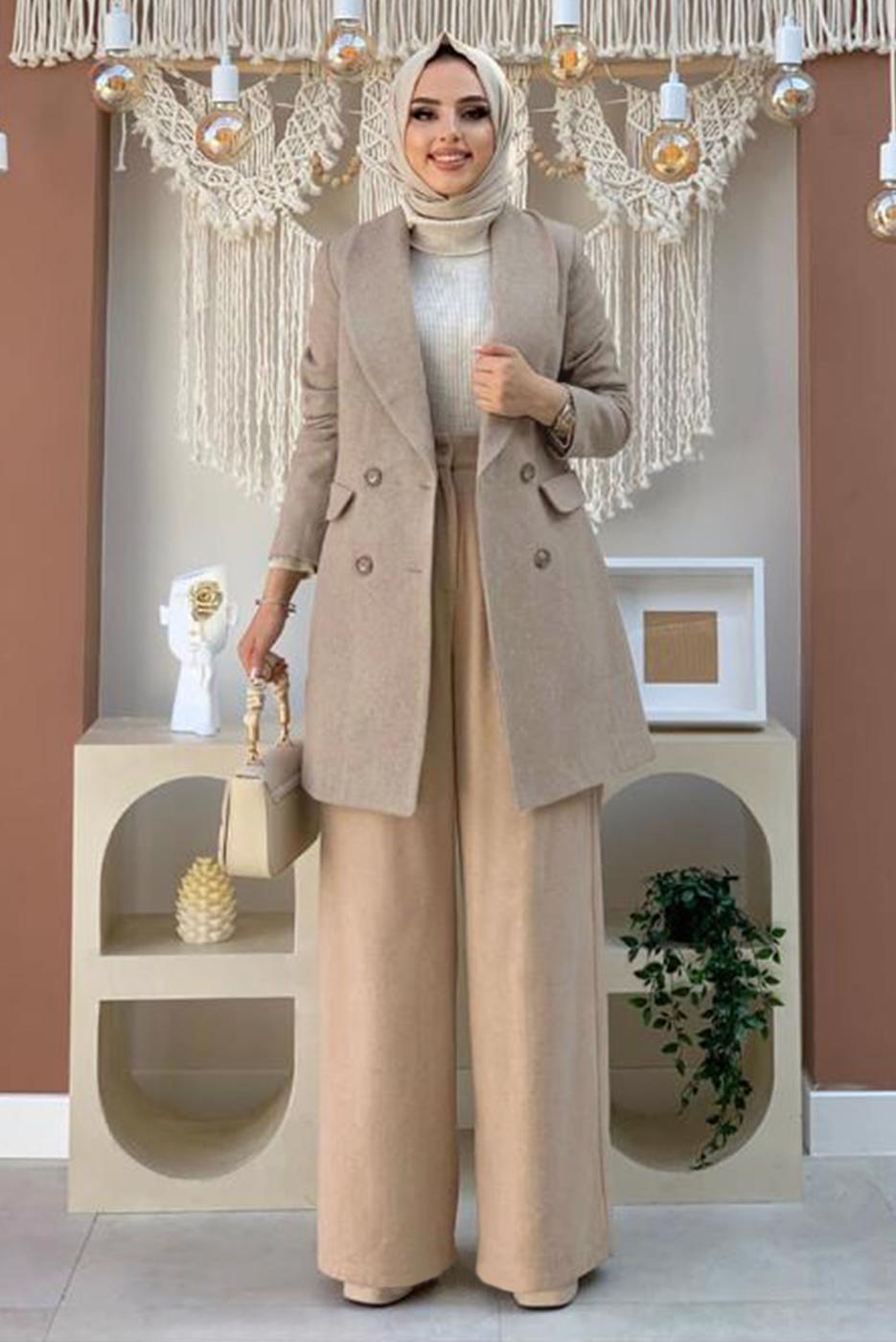 Tesettür giyim VİZON DÜĞMELİ KAŞE CEKET 4077