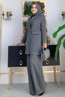 Tesettür giyim GRİ DÜĞMELİ KAŞE CEKET 4077
