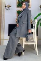 Tesettür giyim GRİ DÜĞMELİ KAŞE CEKET 4077