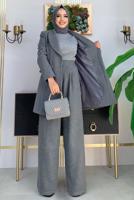 Tesettür giyim GRİ DÜĞMELİ KAŞE CEKET 4077