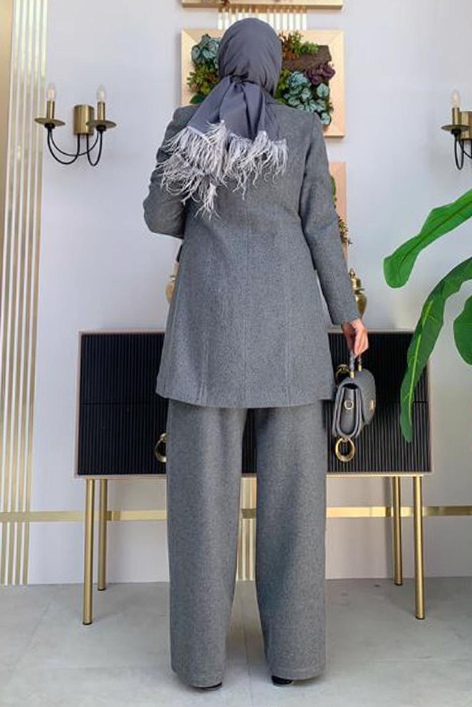 Tesettür giyim GRİ DÜĞMELİ KAŞE CEKET 4077