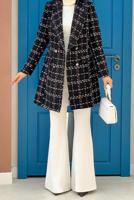 Tesettür giyim SİYAH KRUVAZE YAKA DÜĞMELİ KAŞE CEKET 4167 