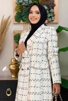 Tesettür giyim BEJ KRUVAZE YAKA DÜĞMELİ KAŞE CEKET 4167 