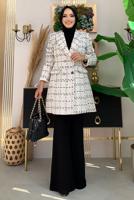 Tesettür giyim BEJ KRUVAZE YAKA DÜĞMELİ KAŞE CEKET 4167 