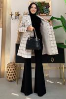 Tesettür giyim BEJ KRUVAZE YAKA DÜĞMELİ KAŞE CEKET 4167 