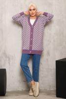 Tesettür giyim MOR BAKLAVA DESENLİ TRİKO HIRKA 4792 