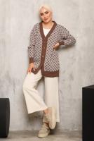 Tesettür giyim TABA BAKLAVA DESENLİ TRİKO HIRKA 4792 