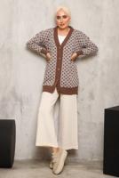 Tesettür giyim TABA BAKLAVA DESENLİ TRİKO HIRKA 4792 