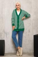 Tesettür giyim YEŞİL BAKLAVA DESENLİ TRİKO HIRKA 4792 