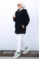 Tesettür giyim SİYAH KAPÜŞONLU PELUŞ CEKET 50003