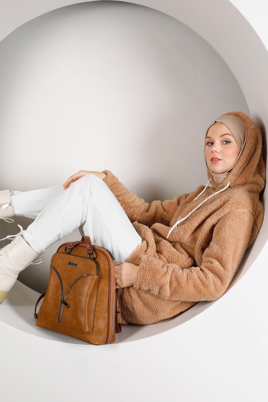 Hijab clothing ORANGE HOODED TEDDY JACKET 50003