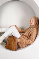 Hijab clothing ORANGE HOODED TEDDY JACKET 50003