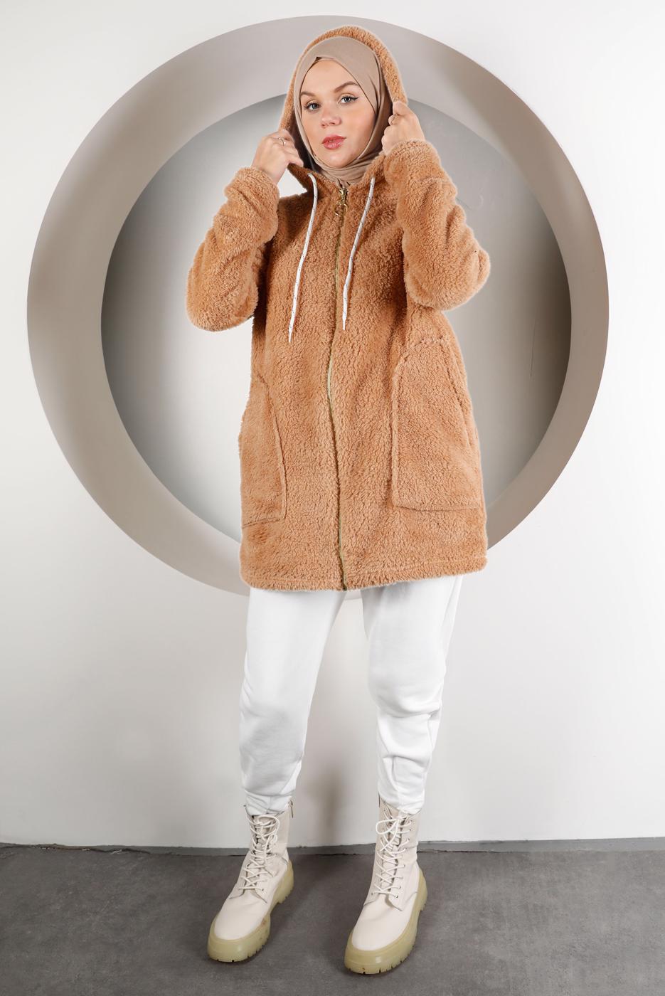 Hijab clothing ORANGE HOODED TEDDY JACKET 50003