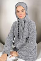 Hijab clothing GREY HOODED TEDDY JACKET 50003