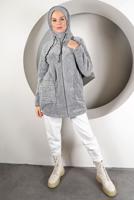 Hijab clothing GREY HOODED TEDDY JACKET 50003