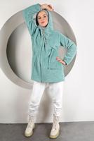 Tesettür giyim YEŞİL KAPÜŞONLU PELUŞ CEKET 50003