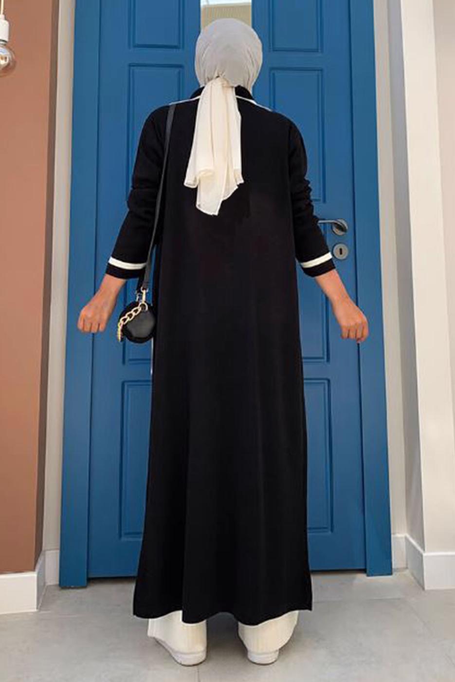 Tesettür giyim SİYAH DÜĞMELİ CEPLİ TRİKO HIRKA 50222