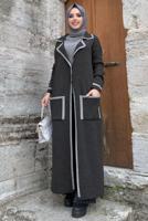 Tesettür giyim GRİ DÜĞMELİ CEPLİ TRİKO HIRKA 50222