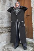 Tesettür giyim GRİ DÜĞMELİ CEPLİ TRİKO HIRKA 50222