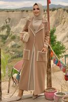 Tesettür giyim KAHVE DÜĞMELİ CEPLİ TRİKO HIRKA 50222