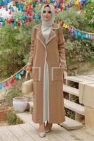 Tesettür giyim KAHVE DÜĞMELİ CEPLİ TRİKO HIRKA 50222