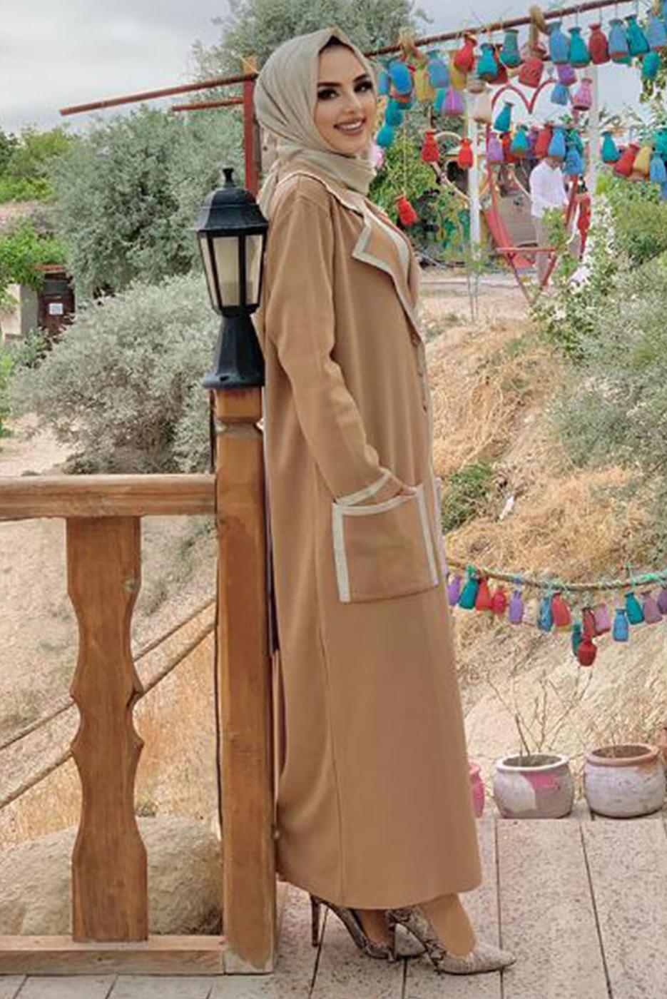 Tesettür giyim KAHVE DÜĞMELİ CEPLİ TRİKO HIRKA 50222