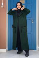 Tesettür giyim YEŞİL DÜĞMELİ CEPLİ TRİKO HIRKA 50222