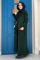 Tesettür giyim YEŞİL DÜĞMELİ CEPLİ TRİKO HIRKA 50222