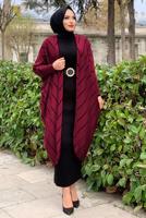 Tesettür giyim BORDO ÇİZGİLİ SİMLİ YARASA KOL TRİKO HIRKA 5034