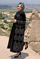 Tesettür giyim SİYAH DESENLİ TRİKO HIRKA 5316